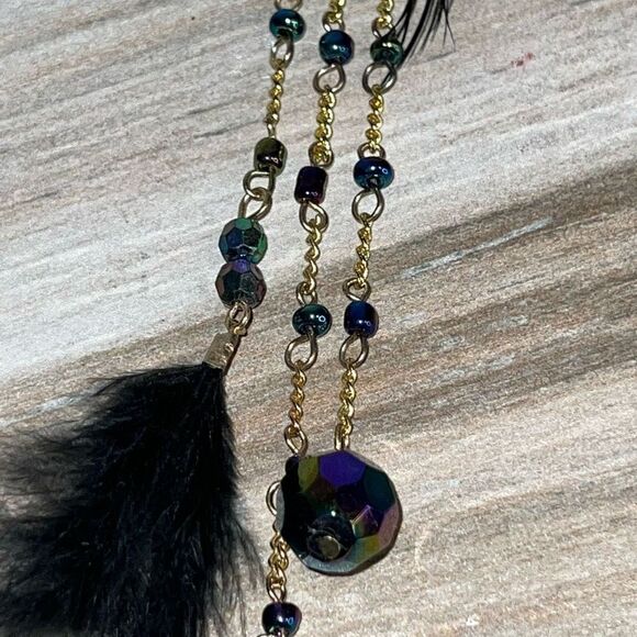 Hair Extension Hair Bobby Pin Blue Gold Tome Boho Hippie Chic Genuine Feather - Picture 4 of 6